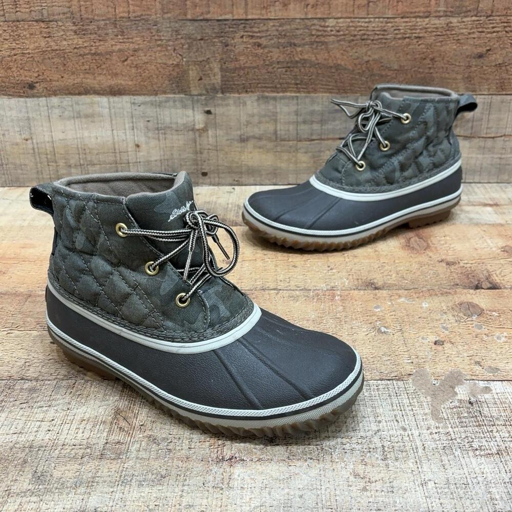 Eddie Bauer Hunt Pac Snow Boots Womens Size 6.5 37 Gray Rubber Ankle Waterproof